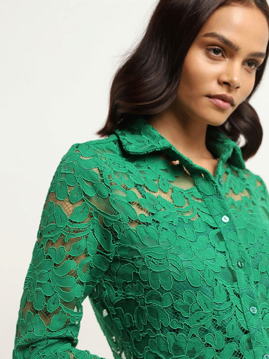 Wardrobe Green Lace-Detail Shirt with Camisole