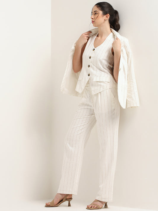 Wardrobe Off-White Striped Cotton Waistcoat