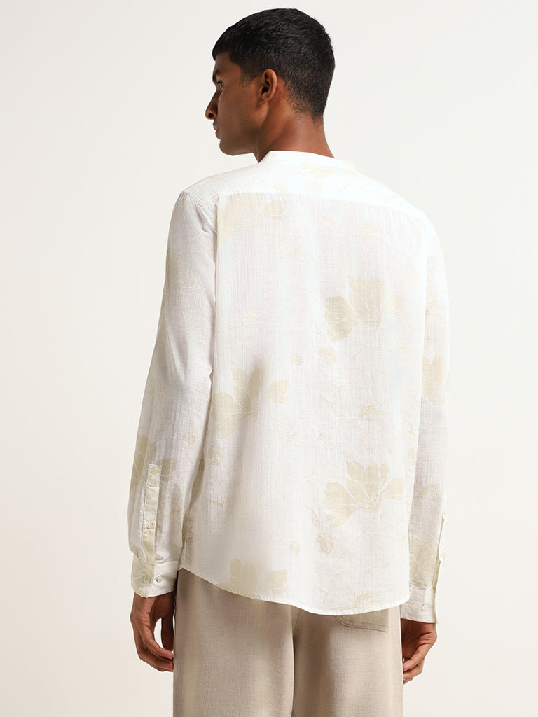 ETA White Floral Printed Cotton Resort Fit Grandad Shirt