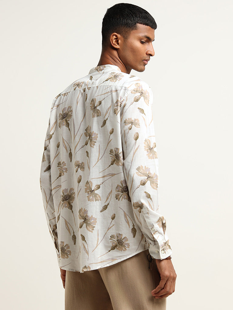 ETA Off-White Floral Printed Cotton Resort Fit Grandad Shirt