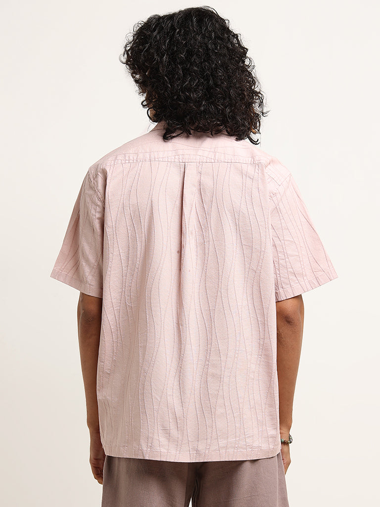 ETA Pink Self Striped Cotton Blend Relaxed Fit Shirt