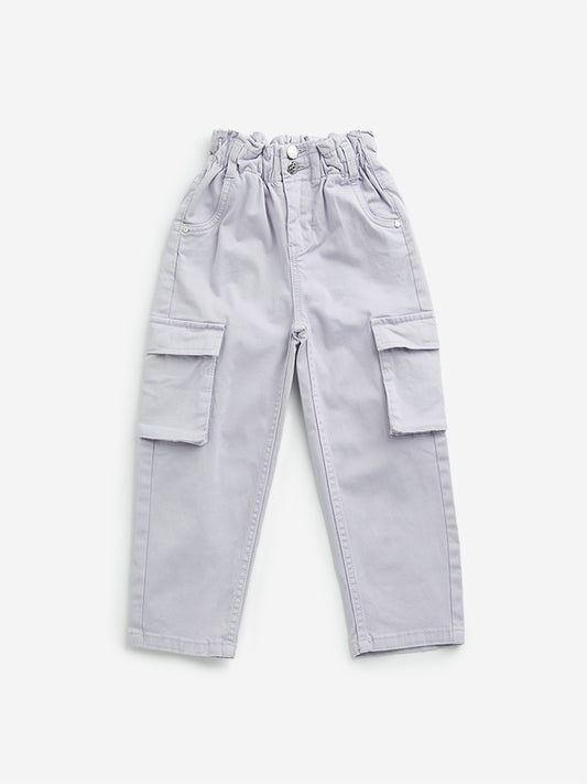 HOP Kids Lilac Paperbag-Waist High-Rise Cotton Jeans