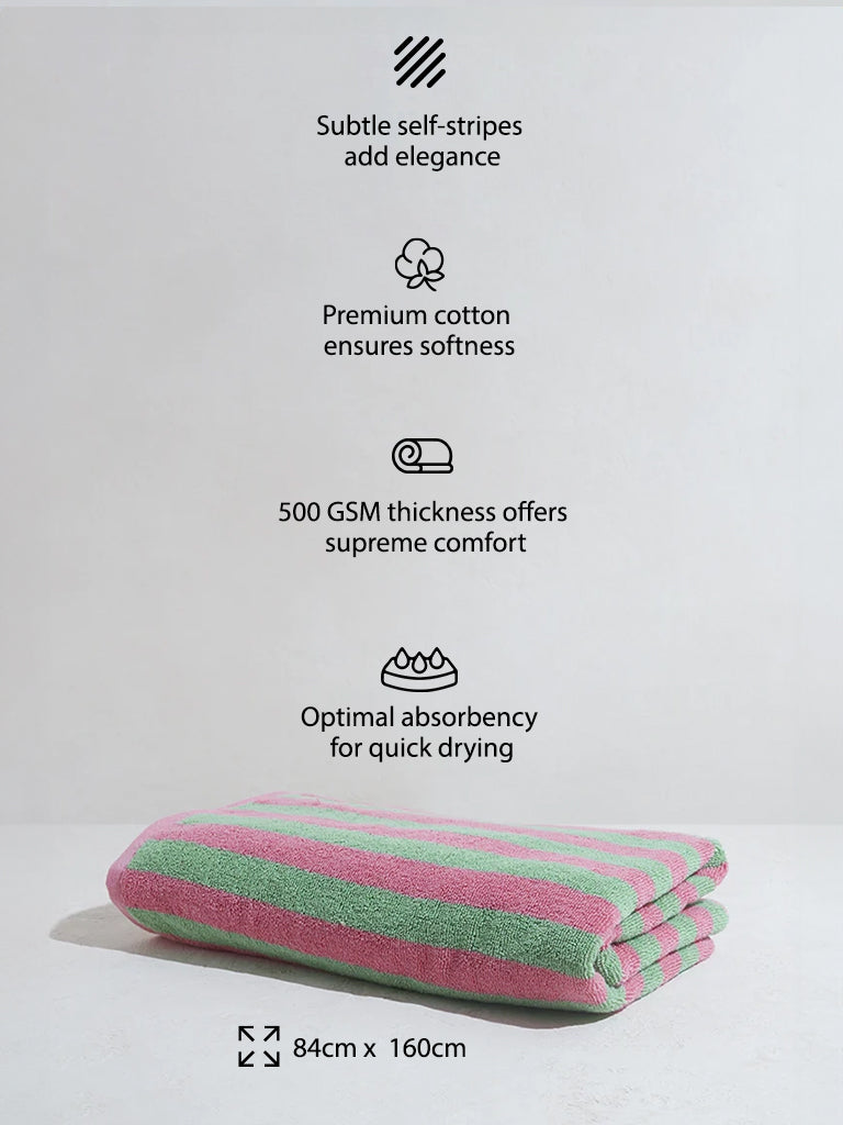 Westside Home Green Self-Striped Bath Towel