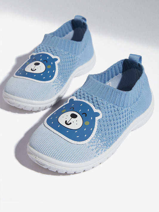 Yellow Blue Bear Applique Knitted Shoes