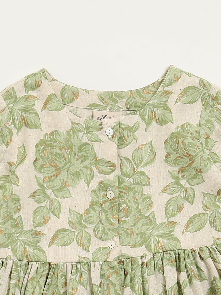 Utsa Kids Green Floral Print Dress (2 - 8yrs)