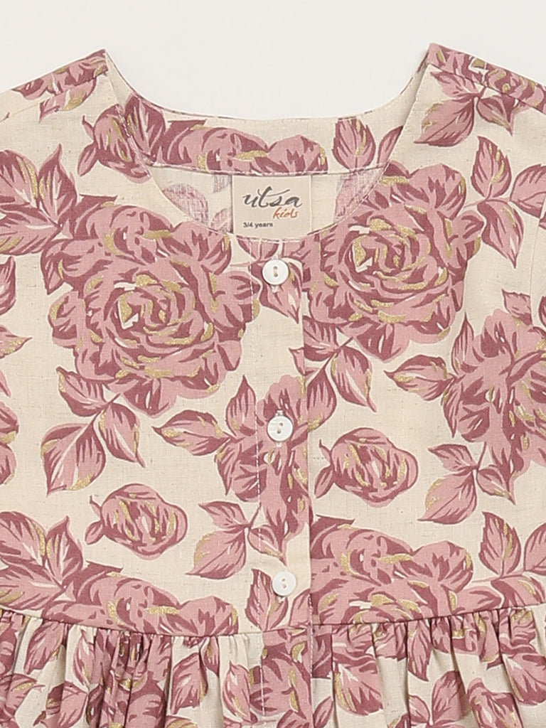 Utsa Kids Lilac Floral Print A-Line Dress (2 - 8yrs)