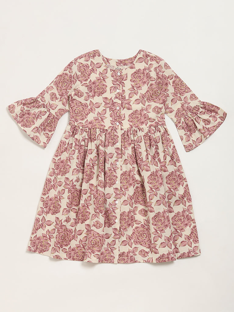 Utsa Kids Lilac Floral Print A-Line Dress (8 -14yrs)