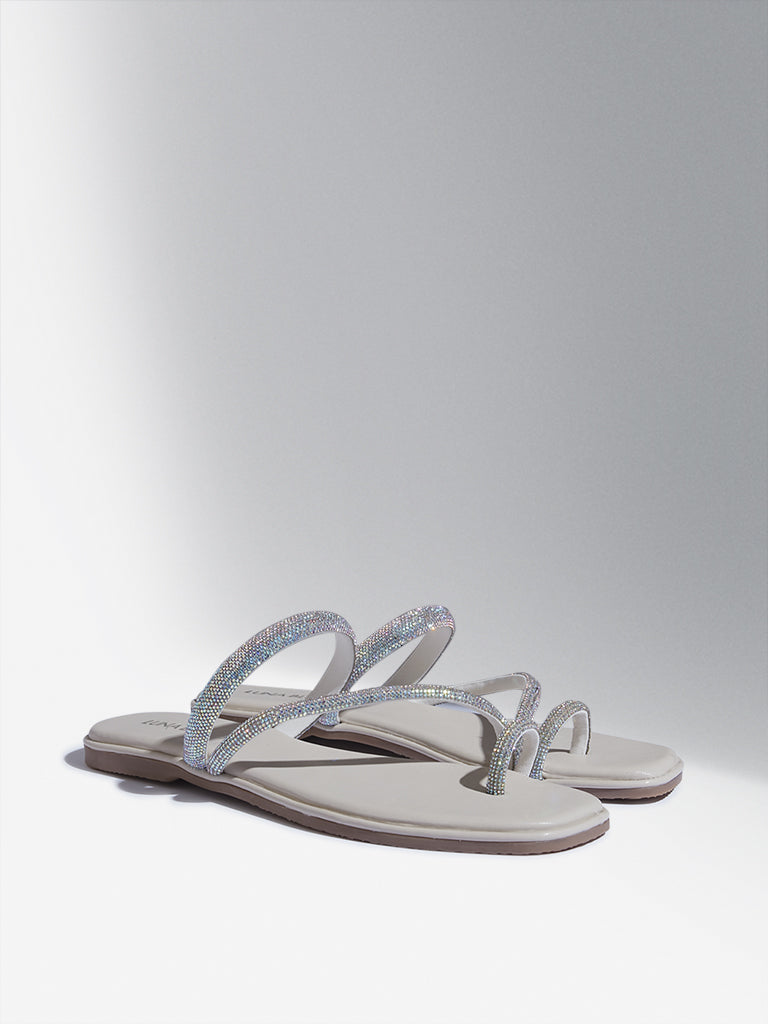 LUNA BLU Ivory Diamante Embellished Sandals