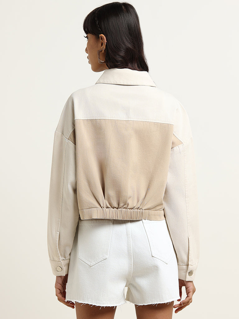 Nuon Beige Colour-Block Cotton Jacket