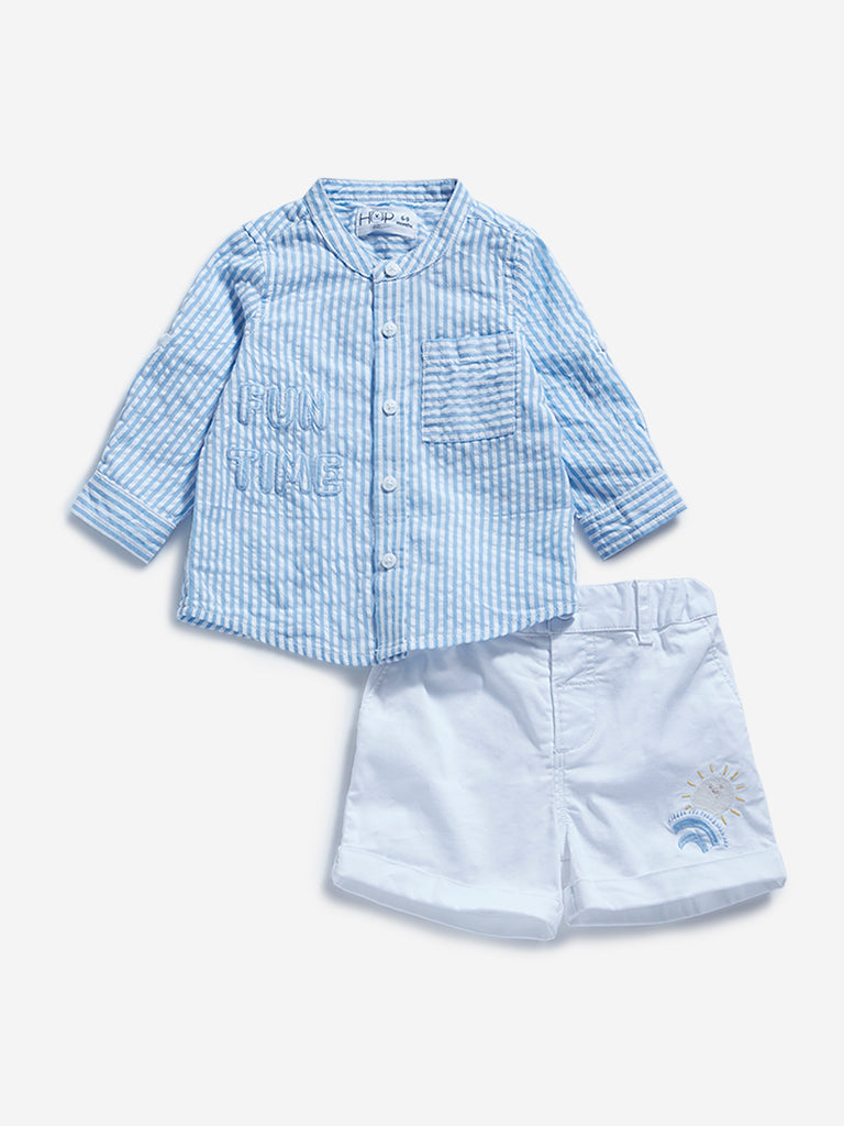 HOP Baby Blue Striped Shirt with Shorts Set