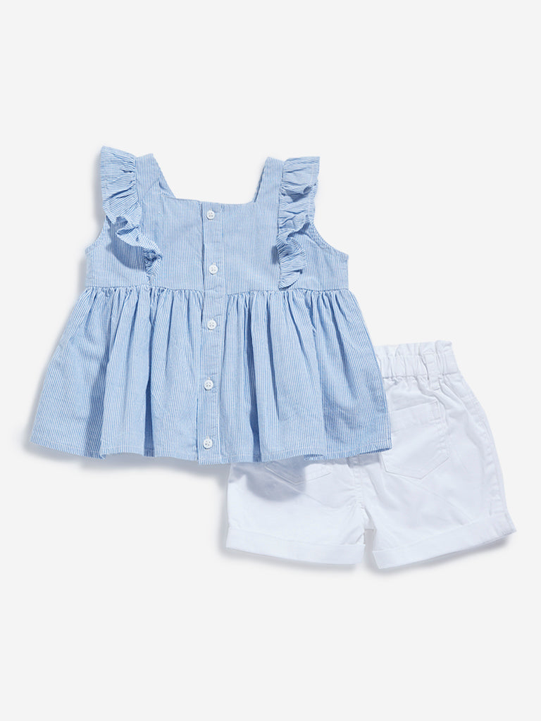 HOP Baby Blue Striped Casual Dress with Shorts Set