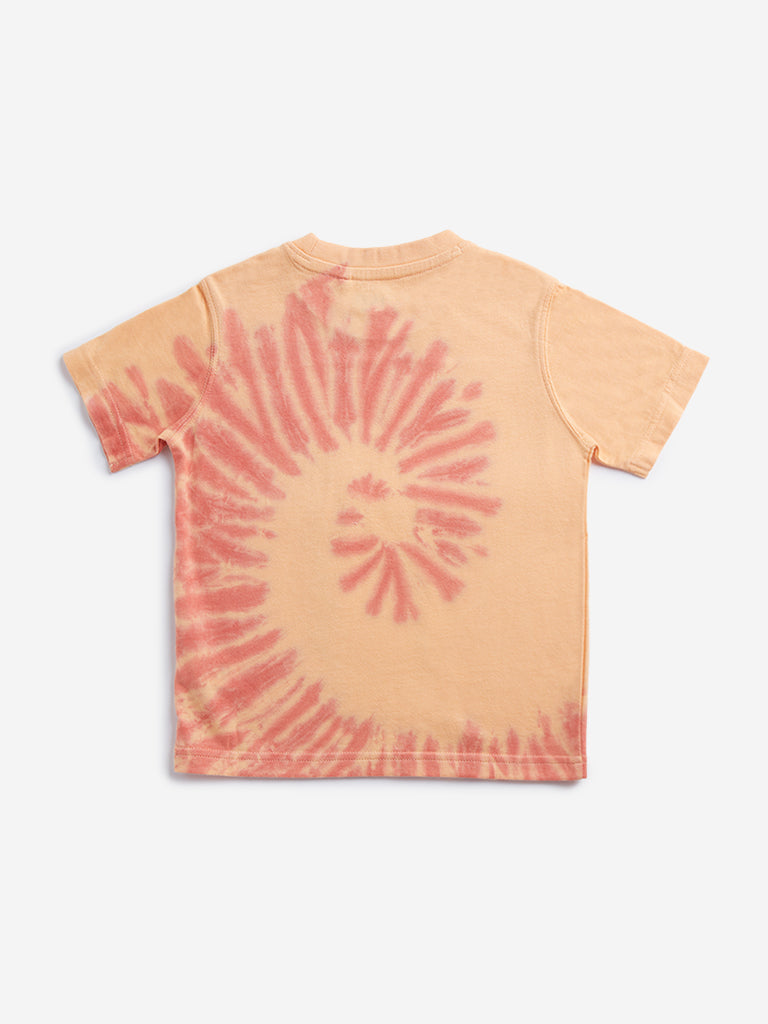 HOP Kids Orange Tie-Dye Design Embroidered T-shirt