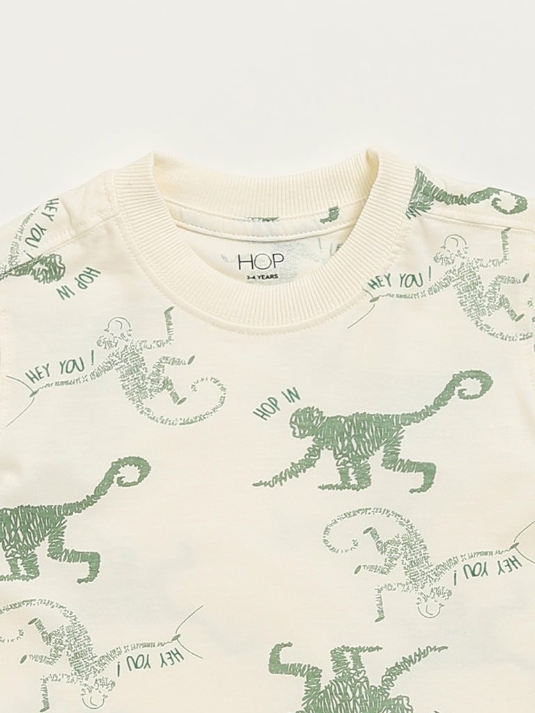 Westside HOP Kids Off-White Monkey Print Cotton T-Shirt for Casual Wear Zoomed View
