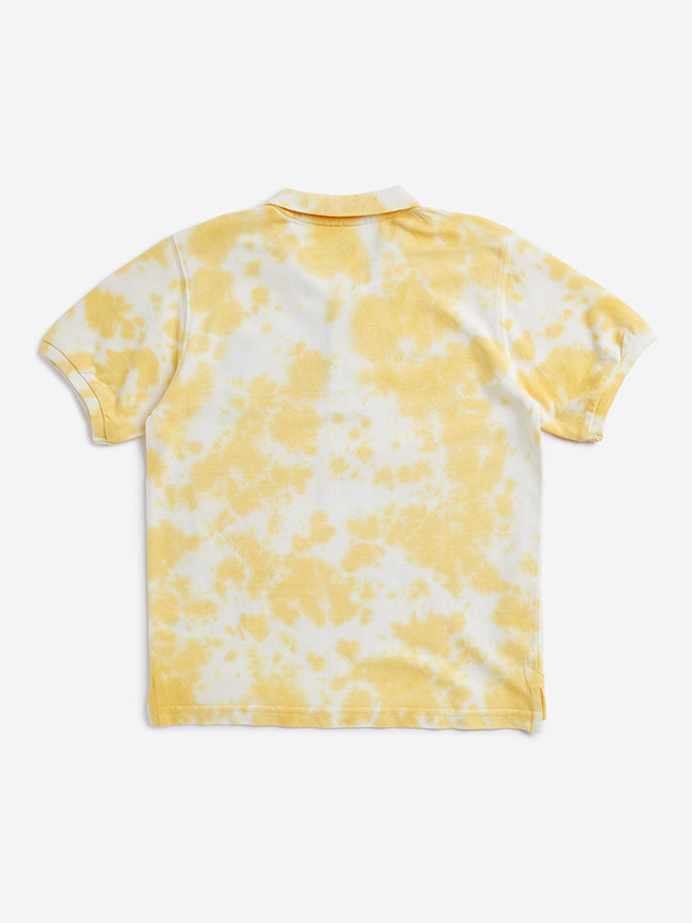 HOP Kids Yellow Tie-Dye Printed Polo T-Shirt