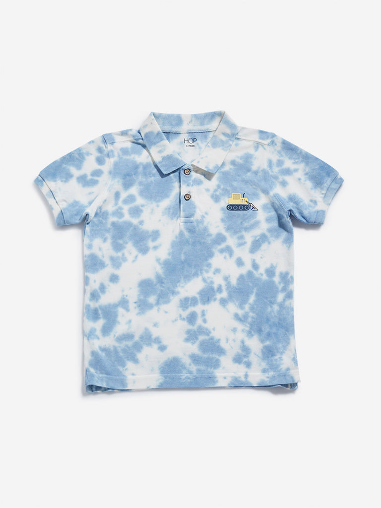 HOP Kids Blue Tie-Dye Printed Polo T-Shirt