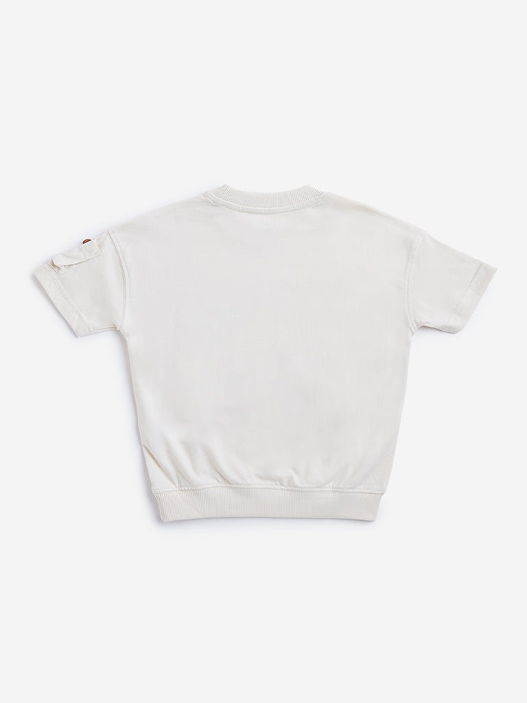 HOP Kids Light Beige Safari Print Cotton T-Shirt