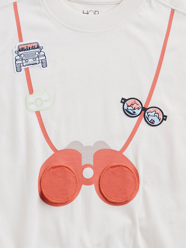 Westside HOP Kids Light Beige Safari Print Cotton T-Shirt for Casual Wear Zoomed View