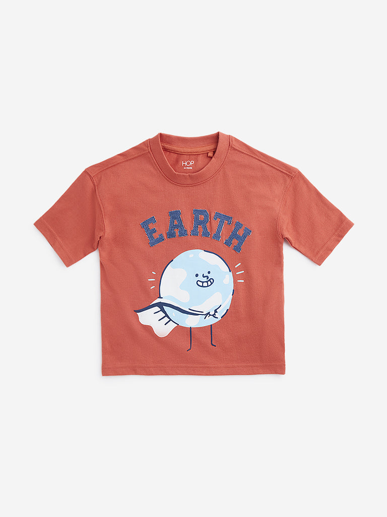 HOP Kids Dusty Orange Printed T-Shirt