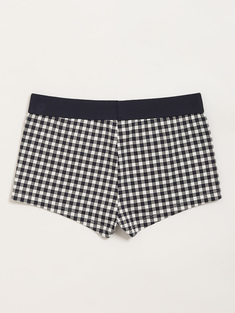 Superstar Navy Checkered Boy Shorts Cotton-Blend Briefs