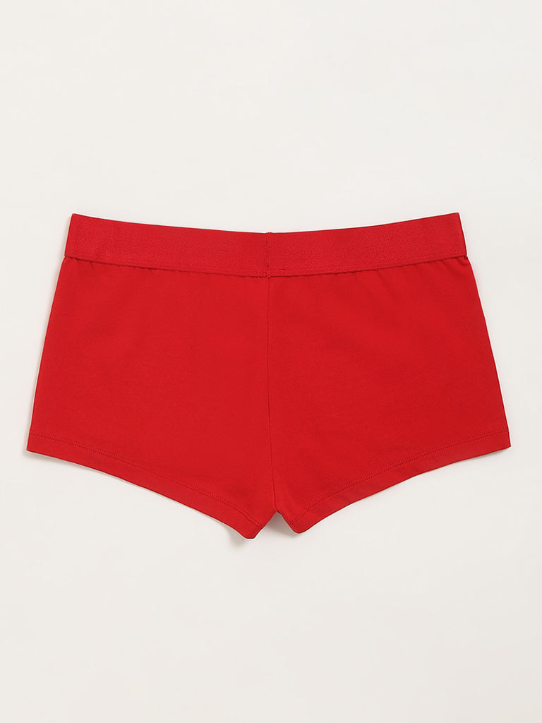 Superstar Red Solid Boy Shorts Cotton-Blend Briefs