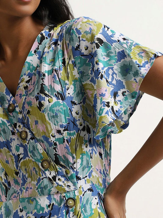LOV Multicolour Floral Printed Cotton Asymmetric Dress