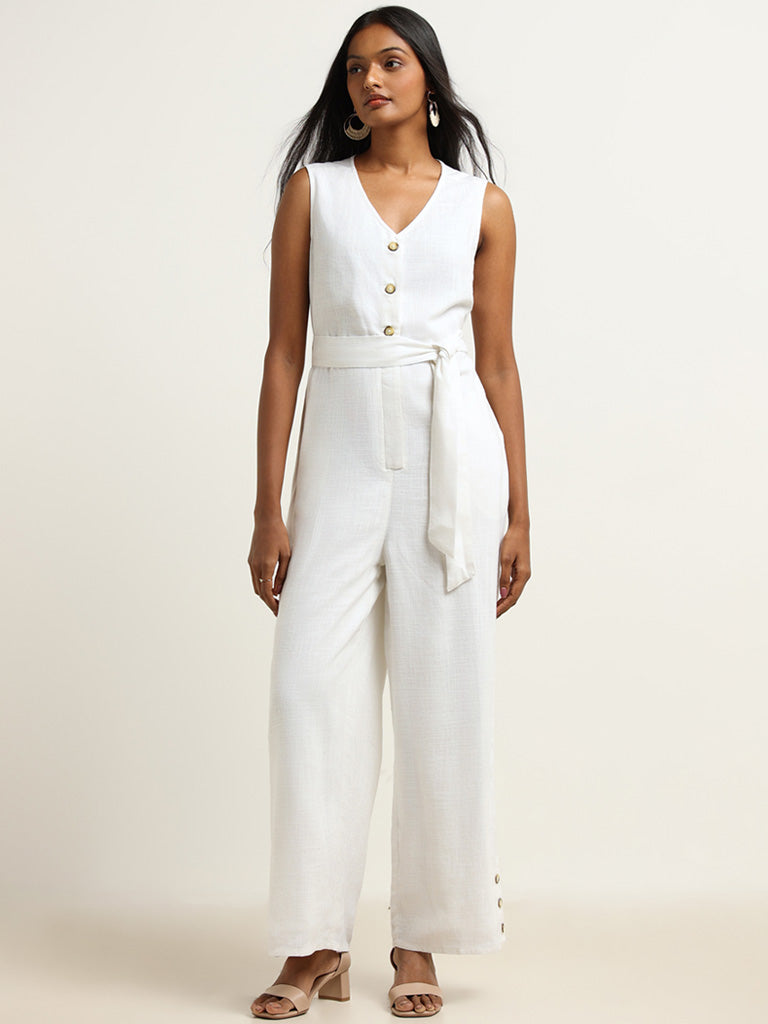 White jumpsuit with buttons hotsell