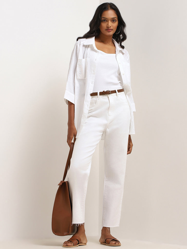 Buy LOV White Mid Rise Straight Leg Jeans from Westside