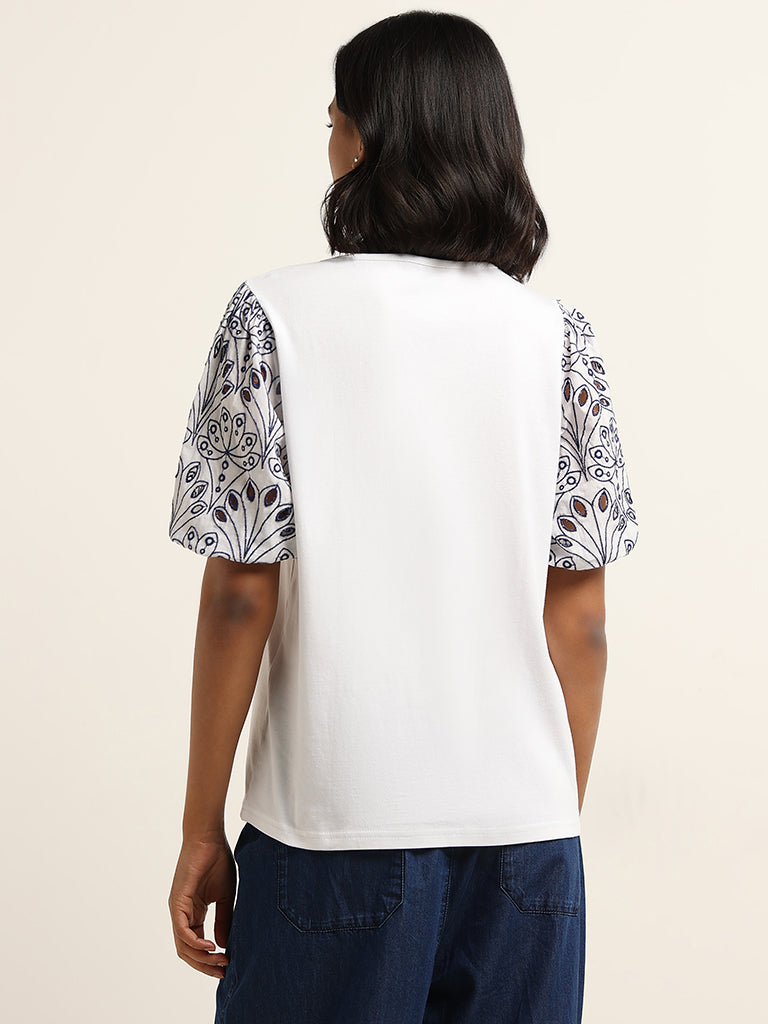 LOV White Embroidered Sleeve Cotton Top