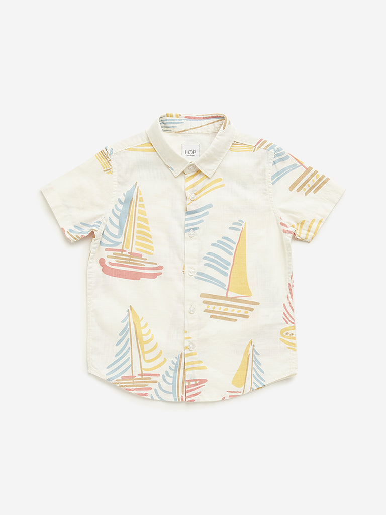 HOP Kids Off-White Boat Printed Shirt