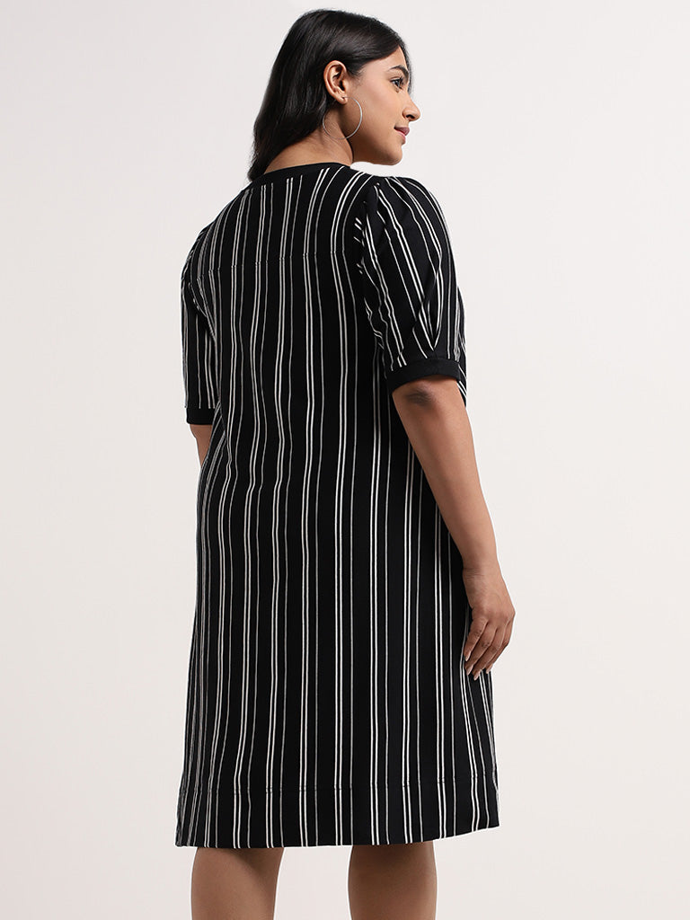 Gia Black Striped Cotton A-Line Dress
