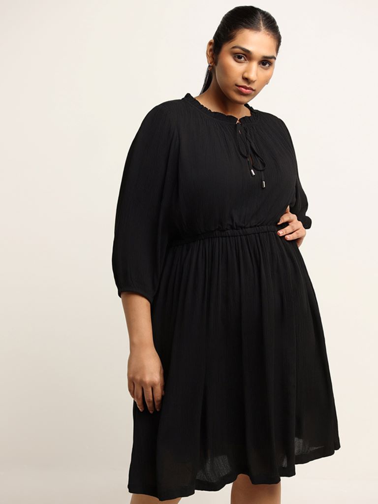 Gia Black Fit and Flare Cotton A-Line Dress