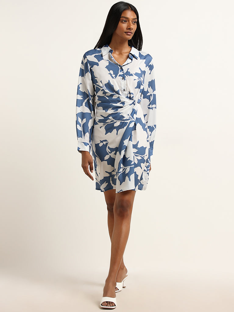 Buy Wardrobe Blue Floral Wrap Shirt Dress from Westside