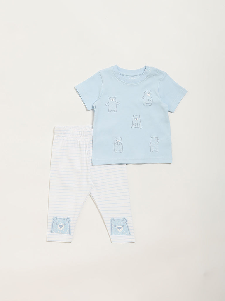 HOP Baby Blue Bear T-Shirt & Striped Pants