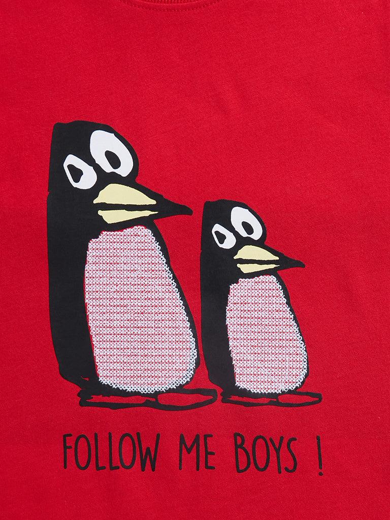 Westside HOP Kids Red Printed Embroidered Cotton T-Shirt for Casual Wear Zoomed View