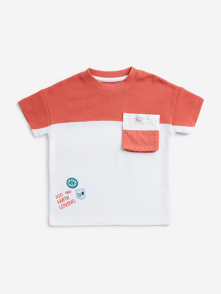 HOP Kids Dusty Orange Colour blocked T-Shirt