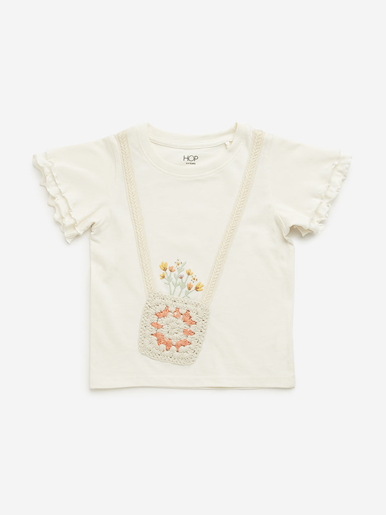 HOP Kids Off-White Crochet Detailed Top