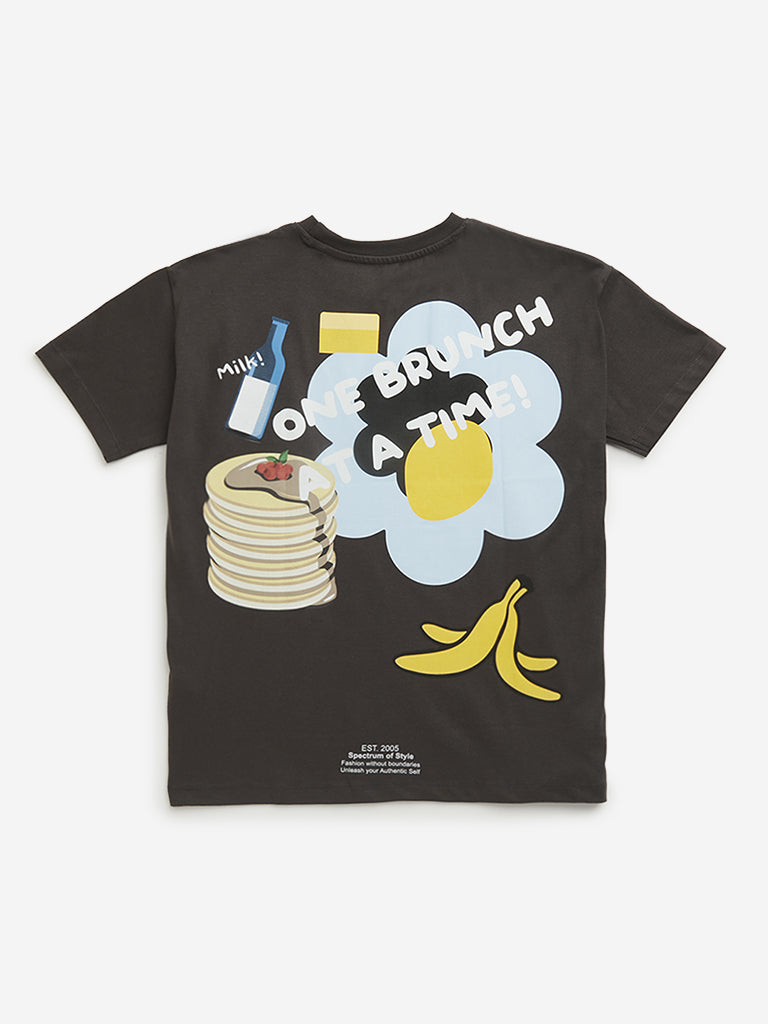 Y&F Kids Charcoal Graphic Design Cotton T-Shirt