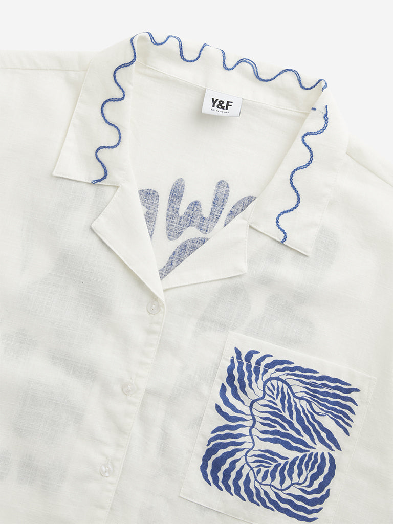 Y&F Kids White Printed Shirt
