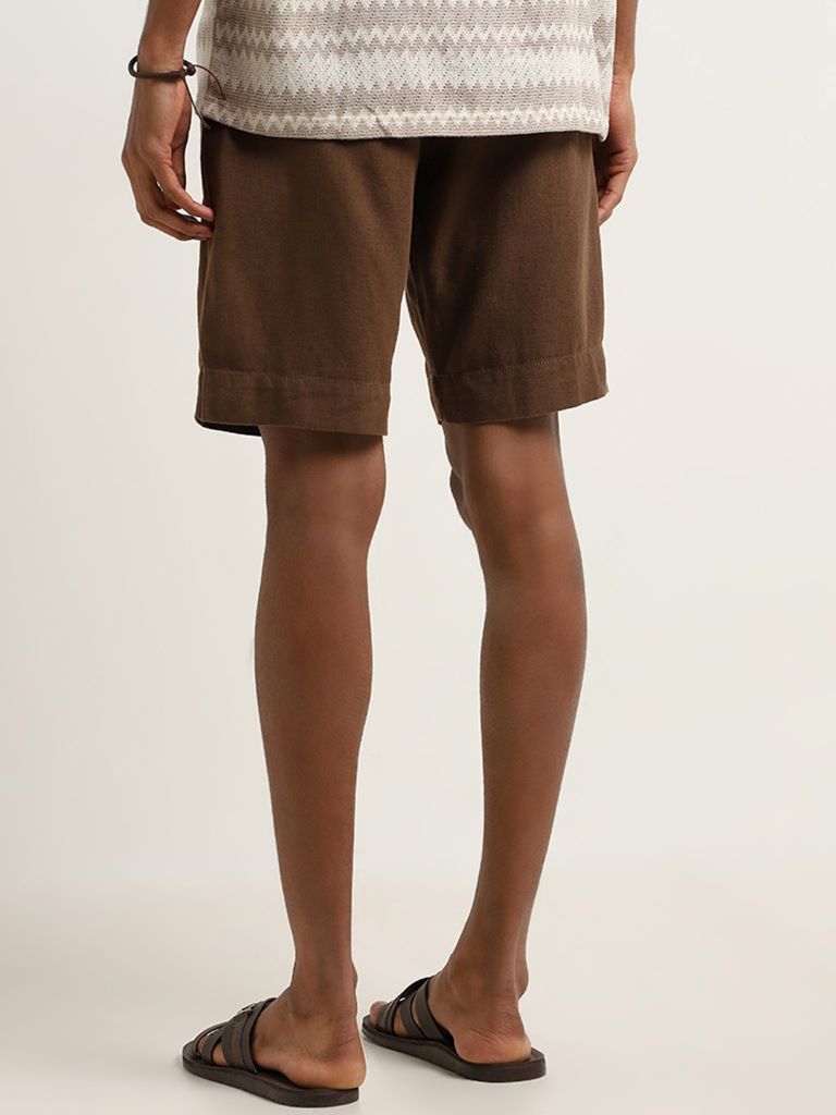 ETA Brown Relaxed Fit Mid-Rise Shorts