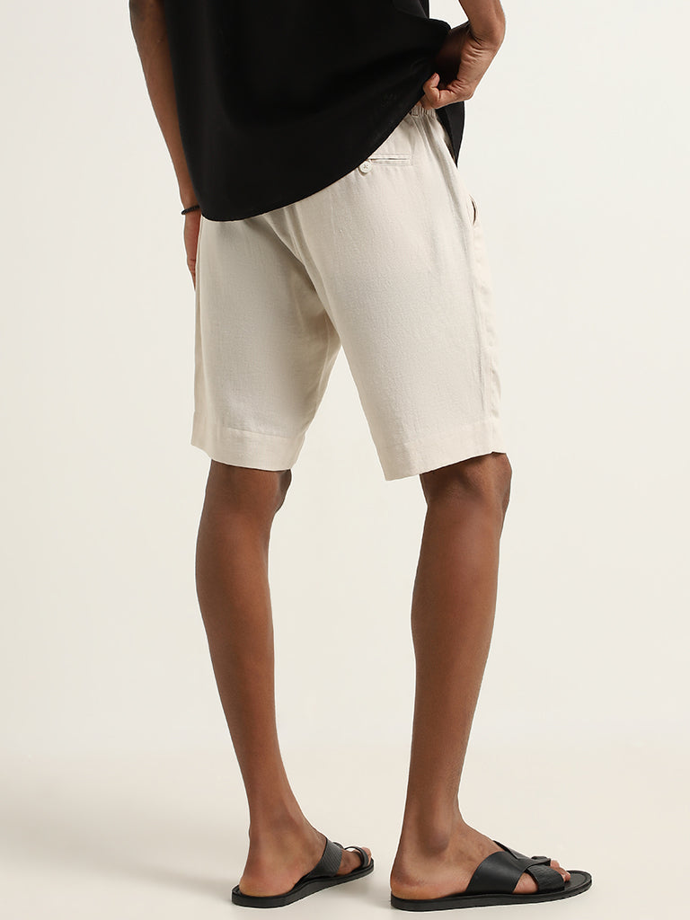 ETA Off-White Cotton Blend Relaxed Fit Shorts