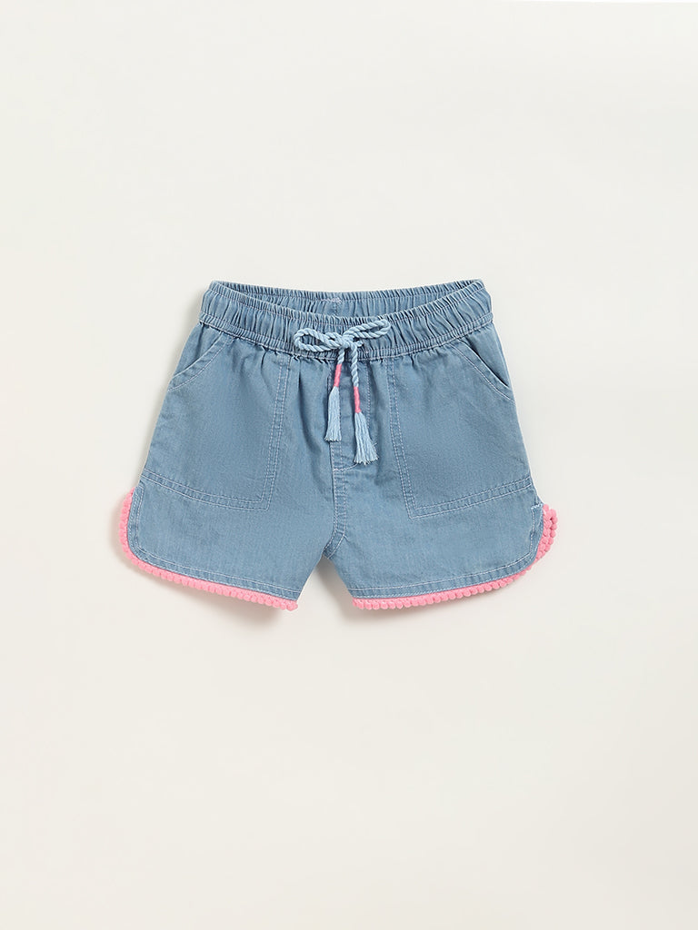HOP Kids Light Blue Chambray Mid Rise Cotton Shorts