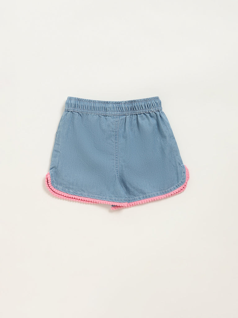 HOP Kids Light Blue Chambray Mid Rise Cotton Shorts