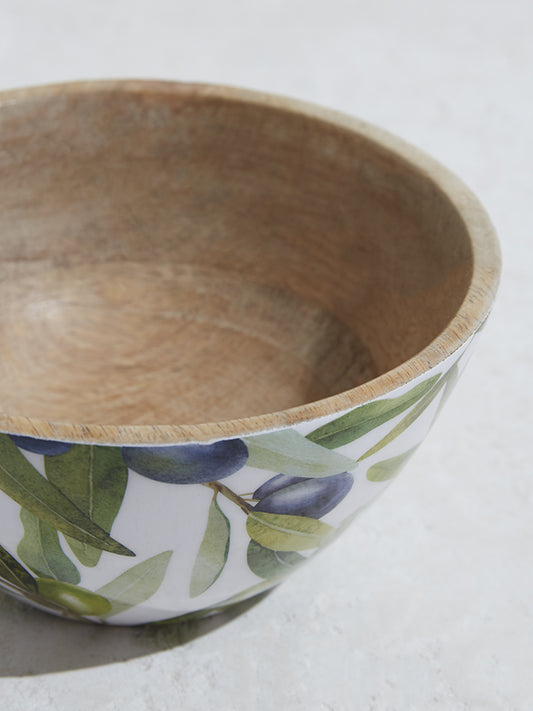 Westside Home Green Foliage Printed Wooden Bowl-Small