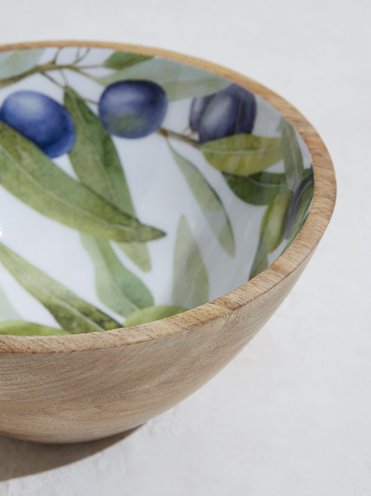 Westside Home Olive Printed Wooden Bowl- Large