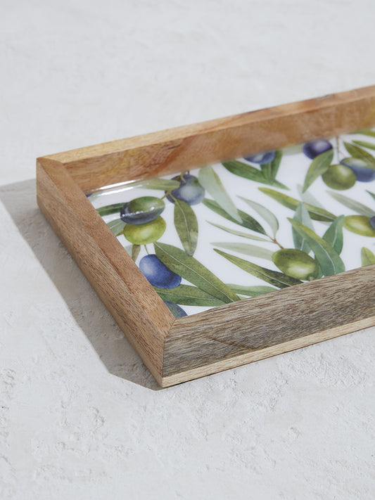 Westside Home Olive Printed Rectangular Tray- Small