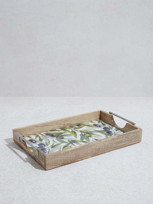 Westside Home Green Foliage Printed Wooden Tray