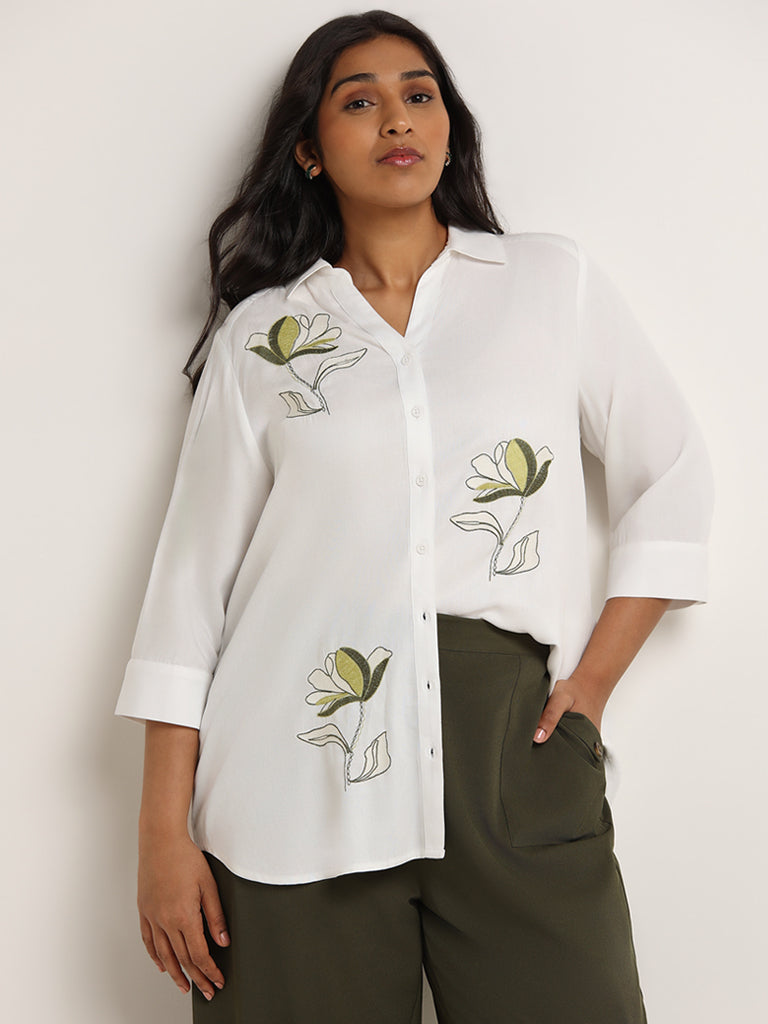 Buy Gia White Loose Fit Floral Embroidered Shirt from Westside