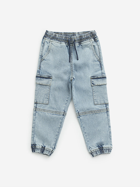 HOP Kids Blue Washed Mid-Rise Relaxed Fit Jeans