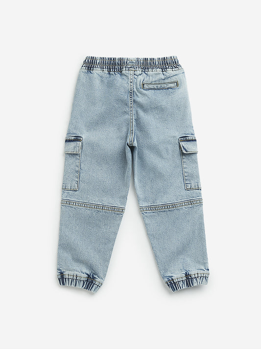 HOP Kids Blue Washed Mid-Rise Relaxed Fit Jeans