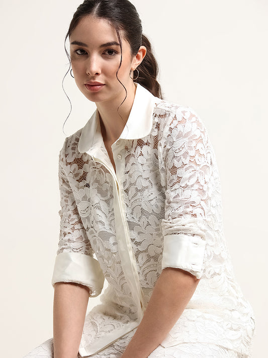 Wardrobe White Lace-Detail Shirt with Camisole